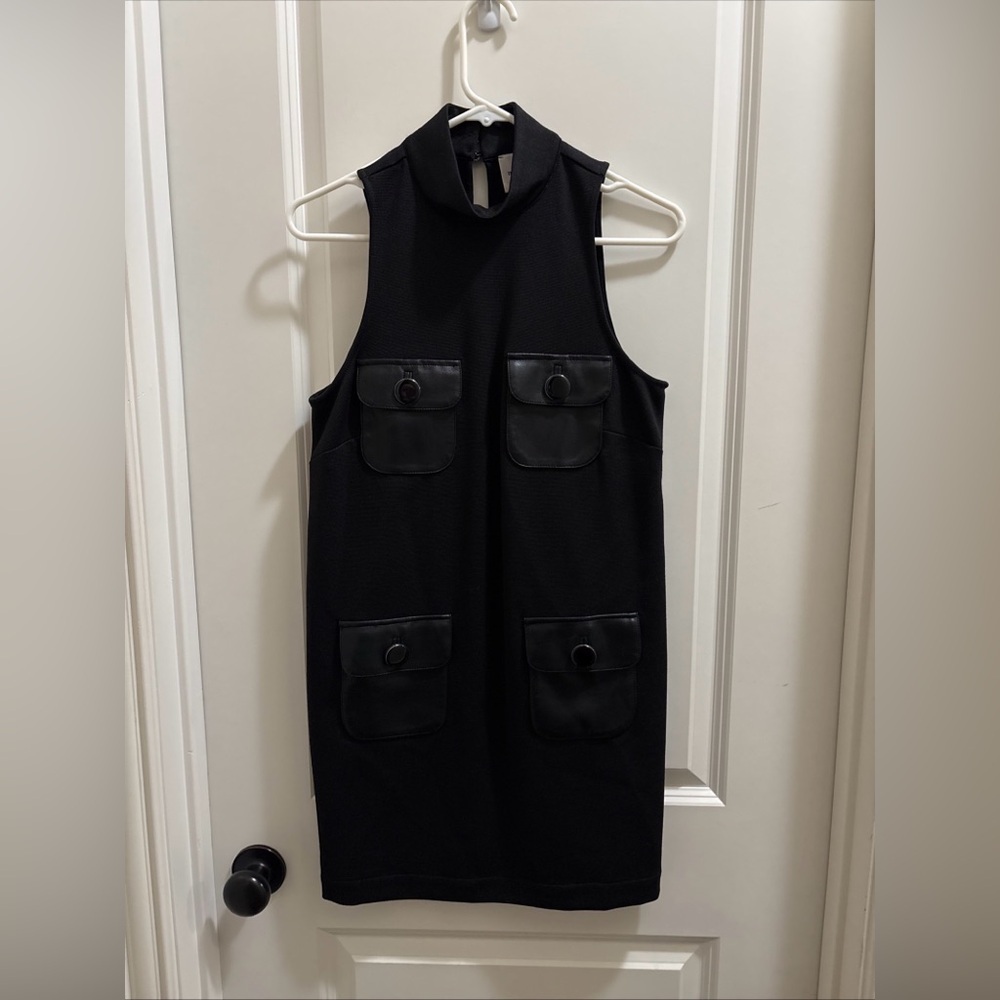 Anthropologie Maeve Black Sleeveless Mockneck Shift Mini Dress Size Small Retro - Picture 2 of 4